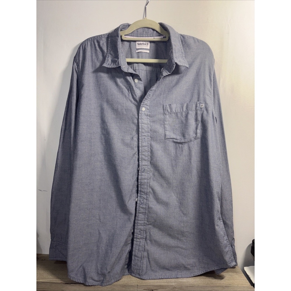 Mens Timberland XXL slim Fit Button Down Long Sleeve Blue Gray Color 100% Cotton